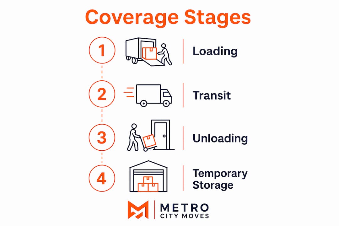Infographic illustrating stages of insurance coverage in house moves