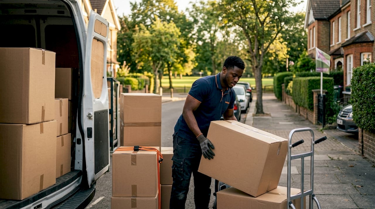 Man loading boxes into van for office move