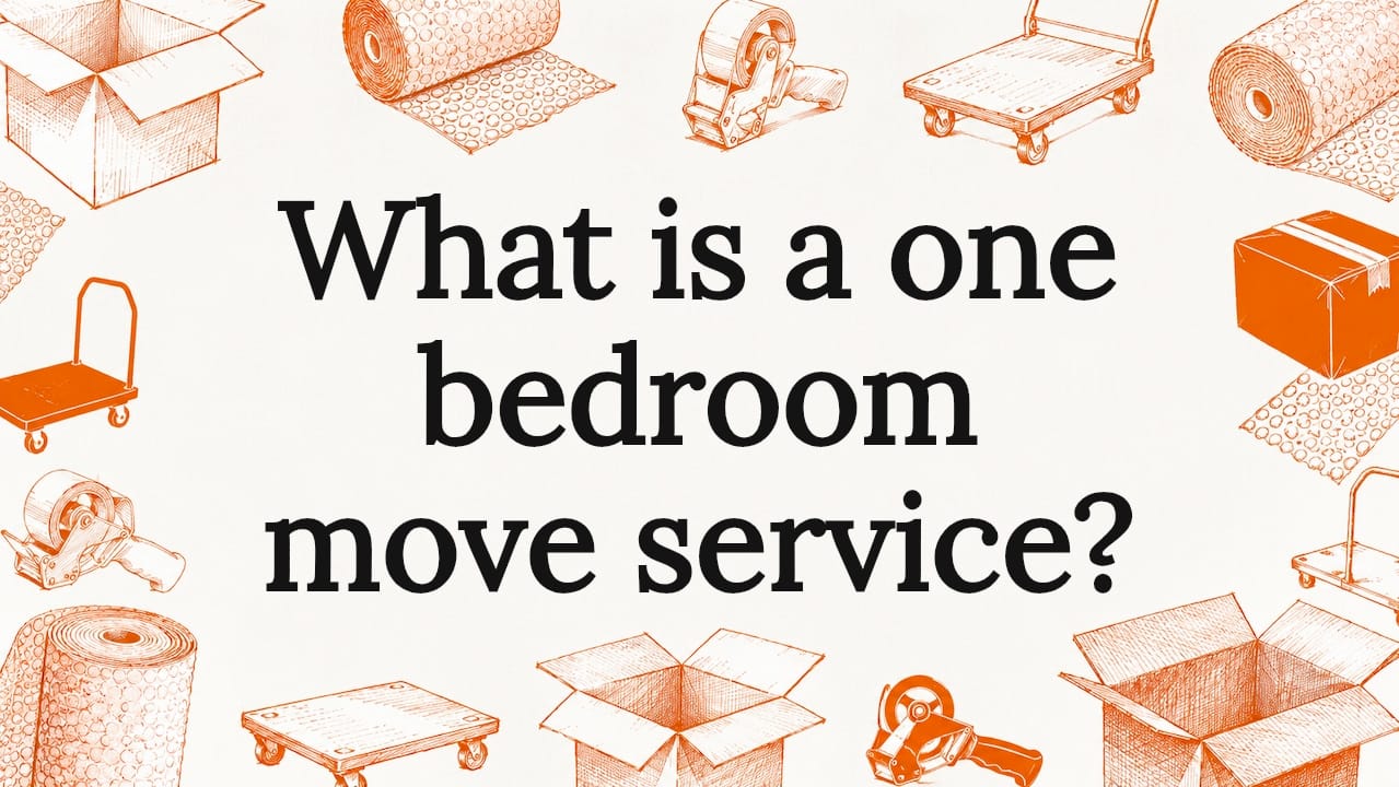 Decorative title card illustration with moving items