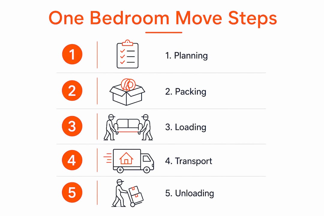 Infographic showing key steps in a one bedroom move service