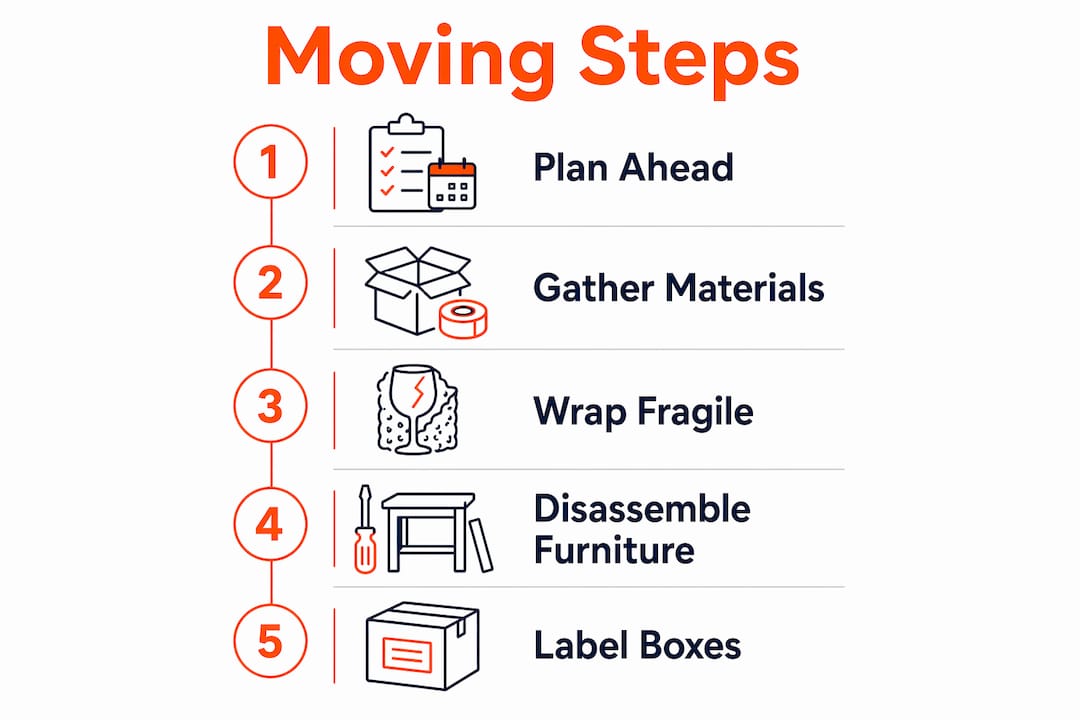 Infographic showing steps to move one room of stuff