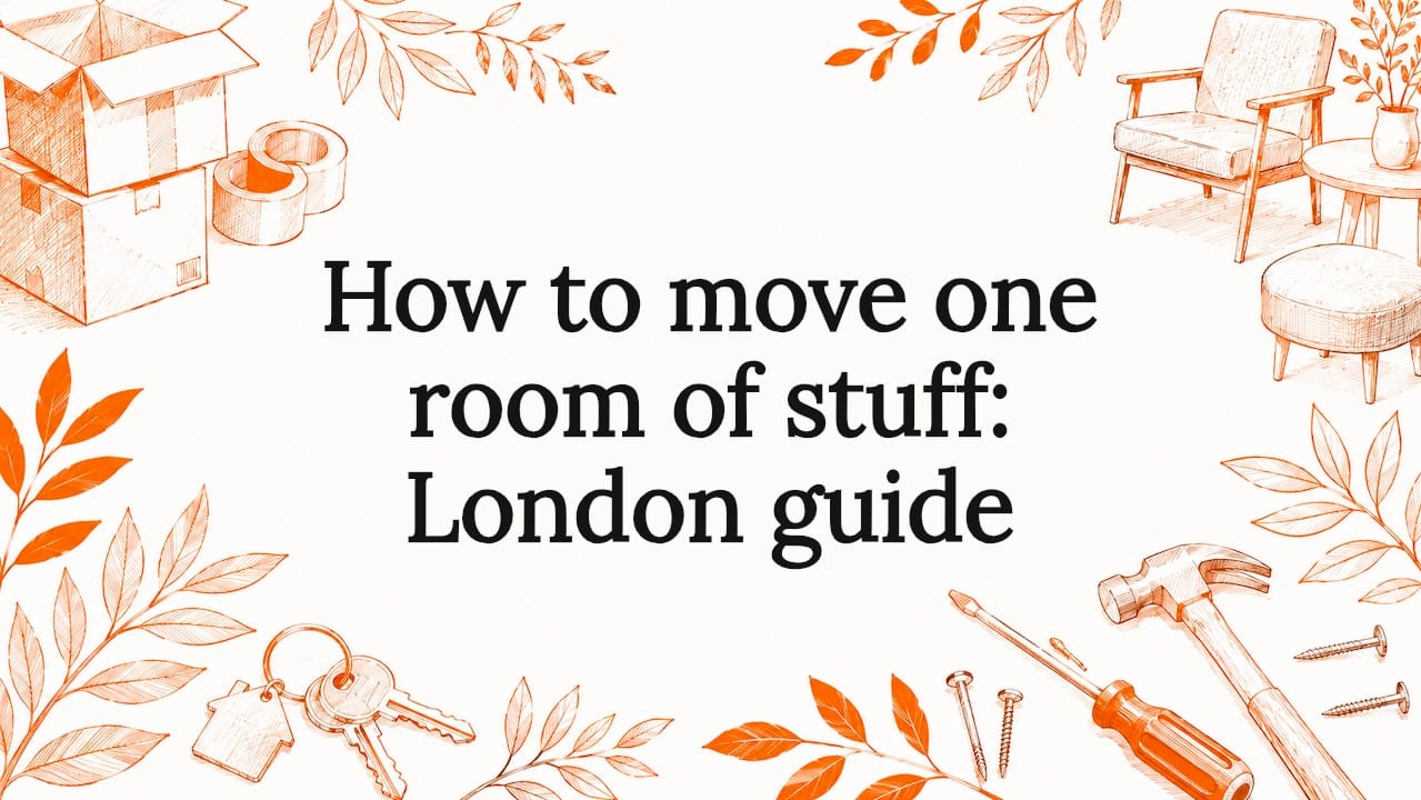 Decorative title card illustration featuring moving and packing motifs