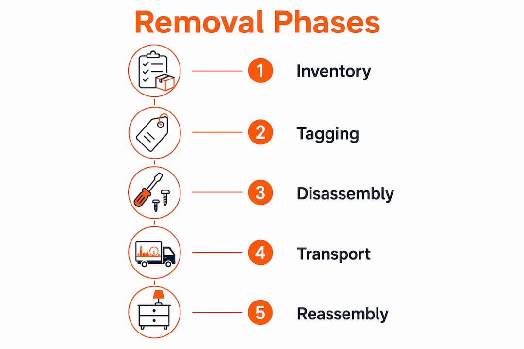 Infographic showing five phases of office furniture removals