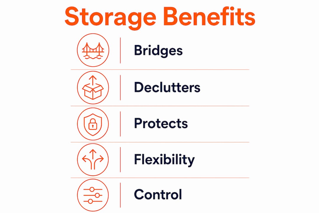 Infographic showing key benefits of using storage during house moves