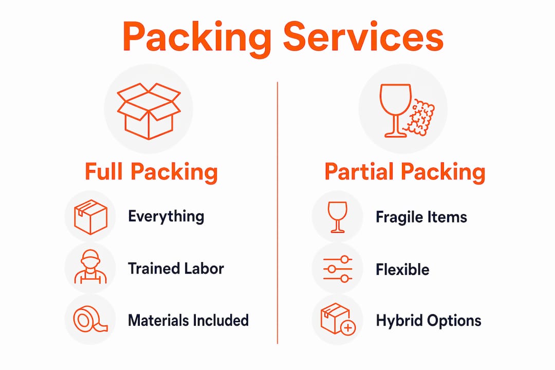 Infographic comparing full and partial packing services