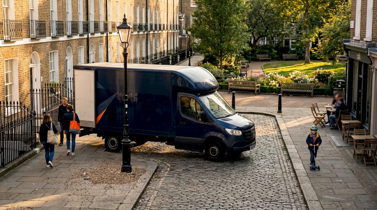 Removal van parked on narrow London street