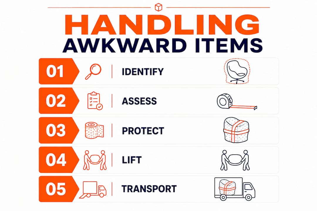 Infographic outlining steps to handle awkward items