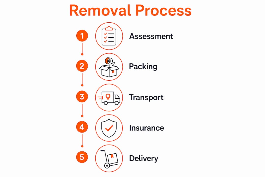 Infographic showing key steps in antique furniture removal process