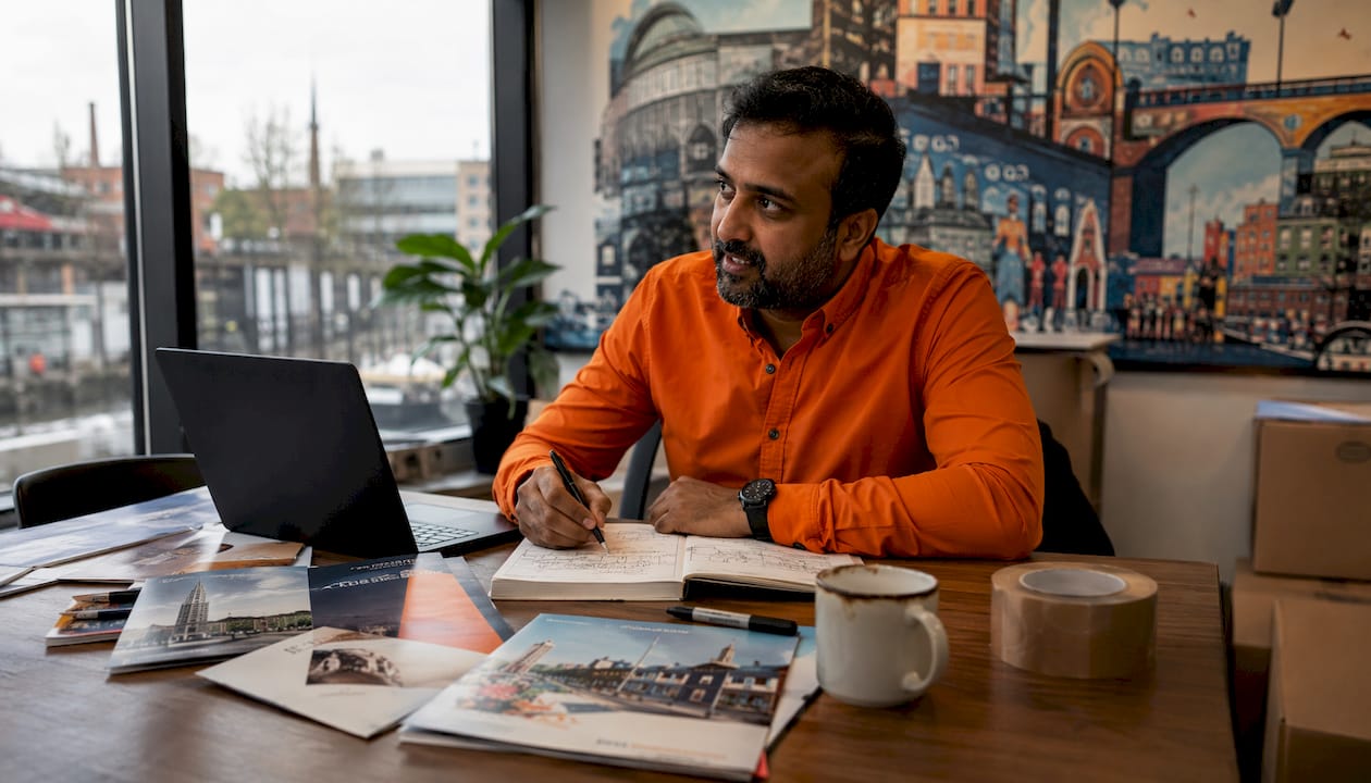 Man reviewing removal company quotes at desk