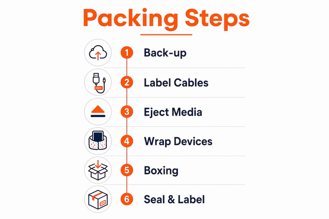 Infographic with step-by-step electronics packing process