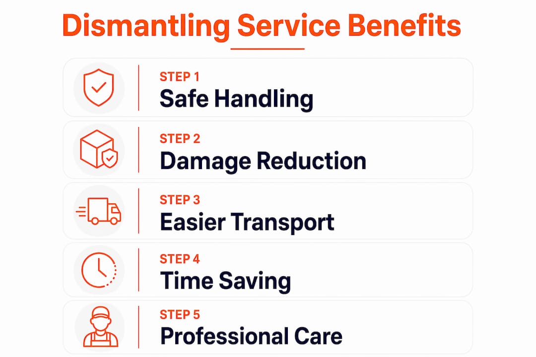 Infographic showing benefits of dismantling services in ordered steps