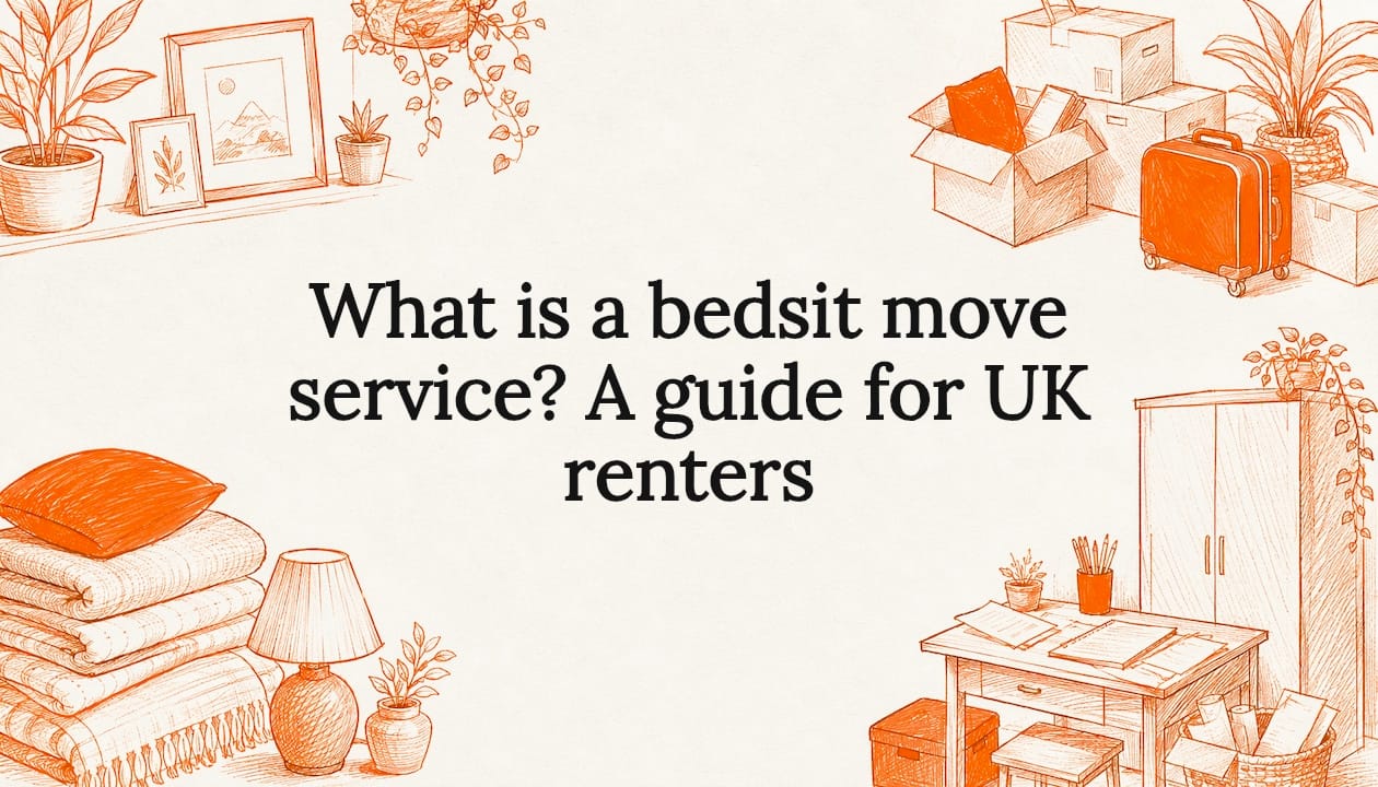 Decorative sketch frame for bedsit move service title card