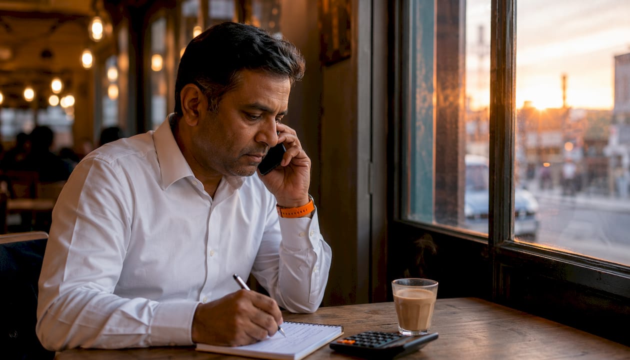 Person reviewing removal company costs at home