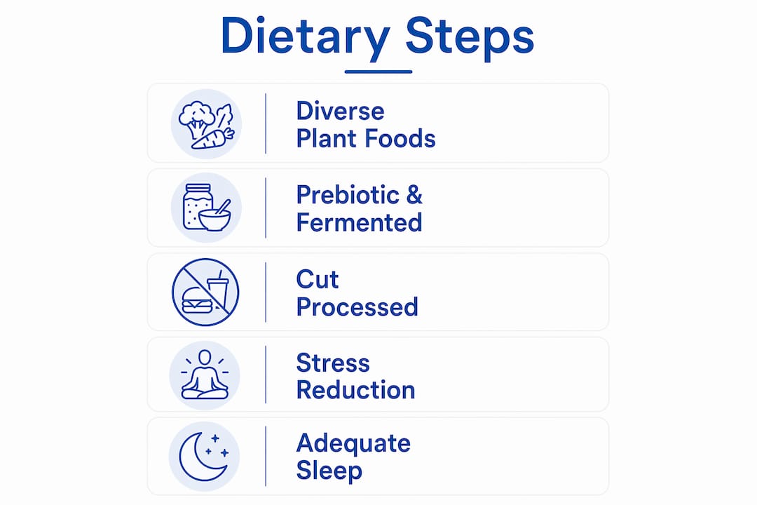 Infographic showing dietary and lifestyle steps for gut and immunity