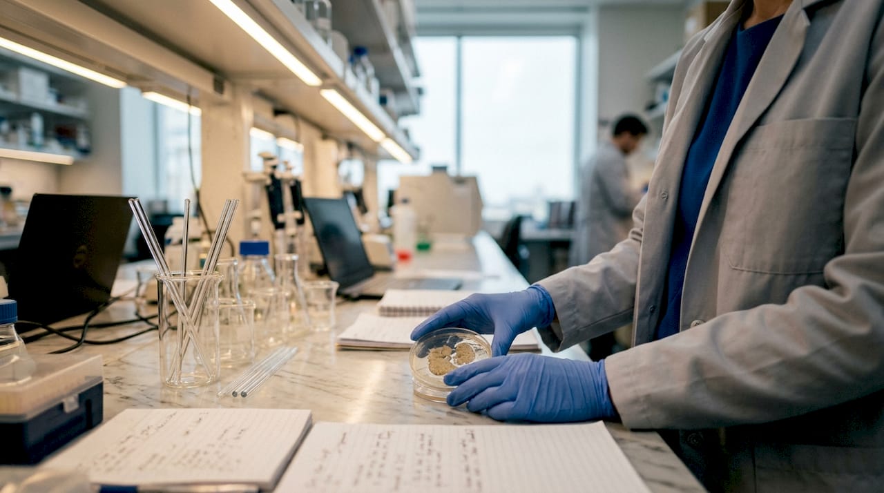 Scientist handling gut immune samples in lab