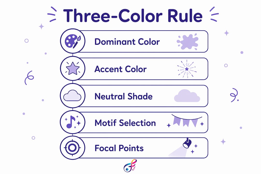 Infographic illustrating three-color rule and decoration focus
