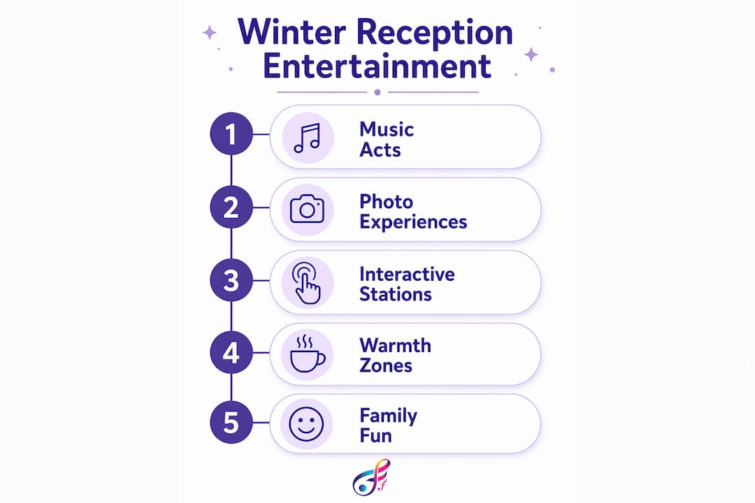 Infographic showing types of winter wedding entertainment ideas