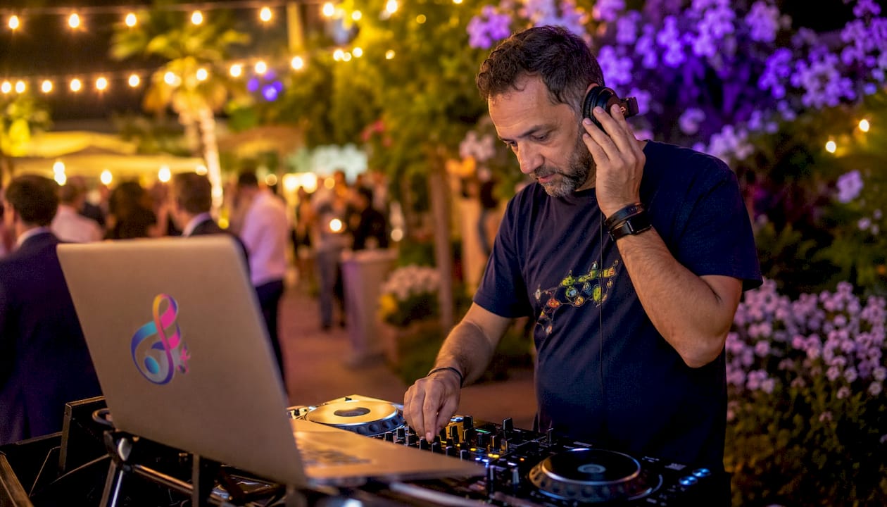 DJ programming background music at event