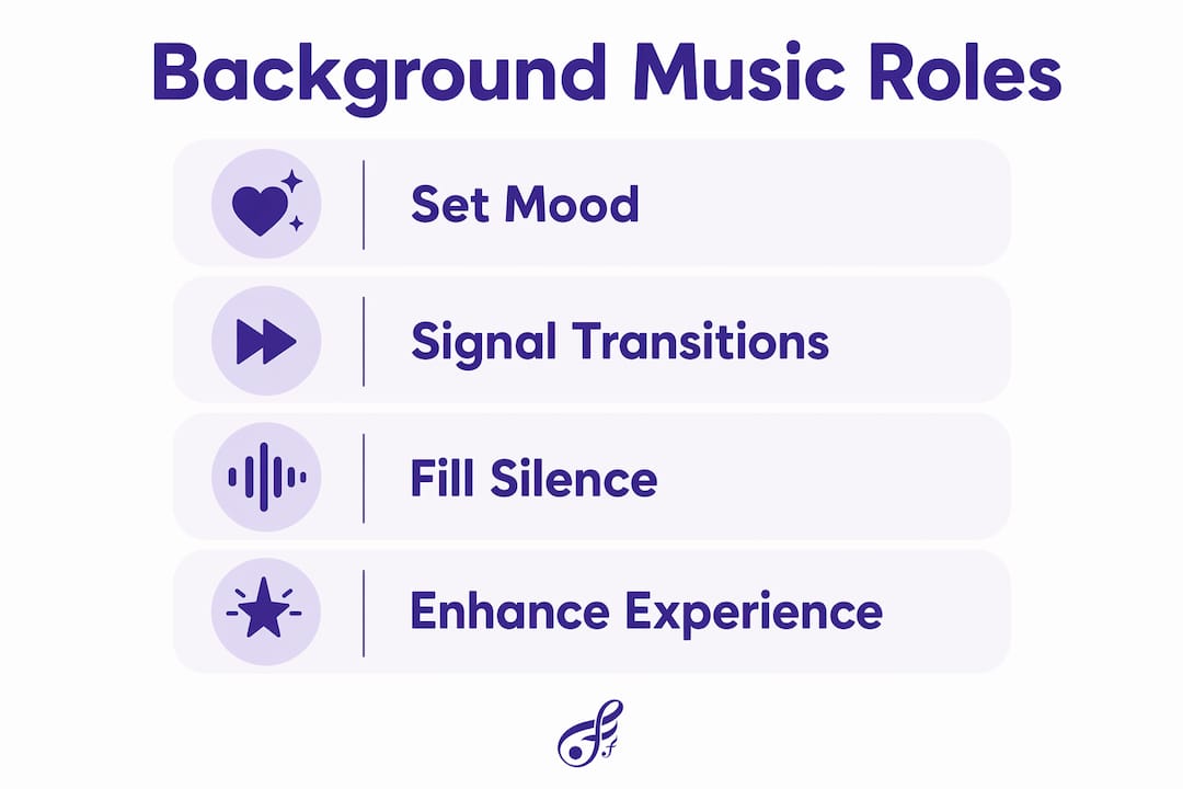 Infographic illustrating core roles of background music at events