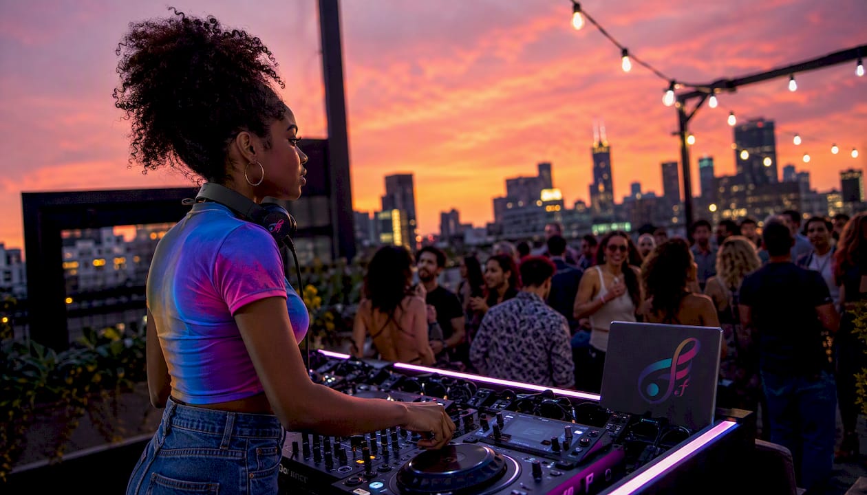Female DJ reading the dance floor crowd