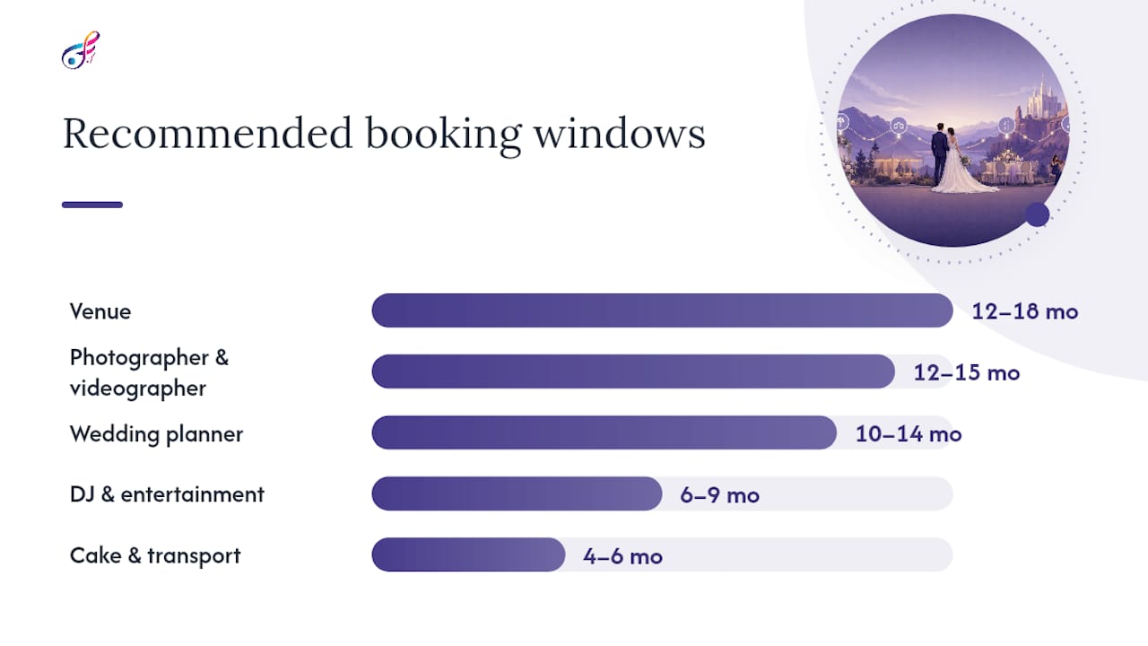 Timeline chart of Utah wedding vendor booking windows