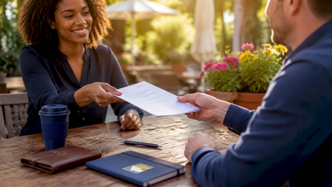Hands exchanging CPA letter verifying self-employment