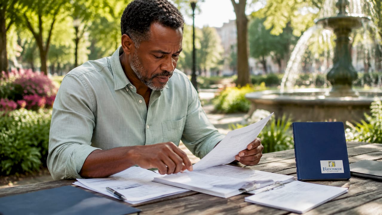 Hands organizing bank statements for mortgage