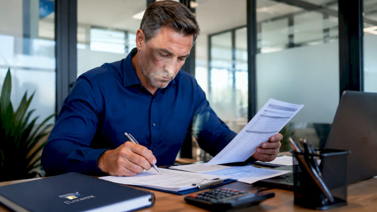Mortgage officer reviewing freelancer income documents