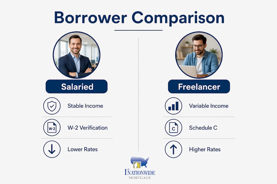 Infographic comparing salaried and freelancer borrowers