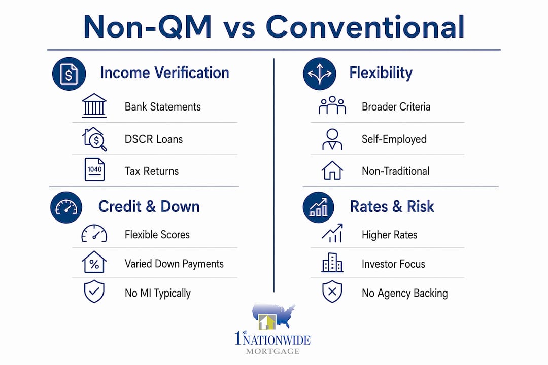 Infographic comparing Non-QM and Conventional loans