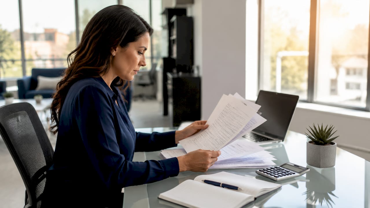 Hands sorting bank statements and tax documents