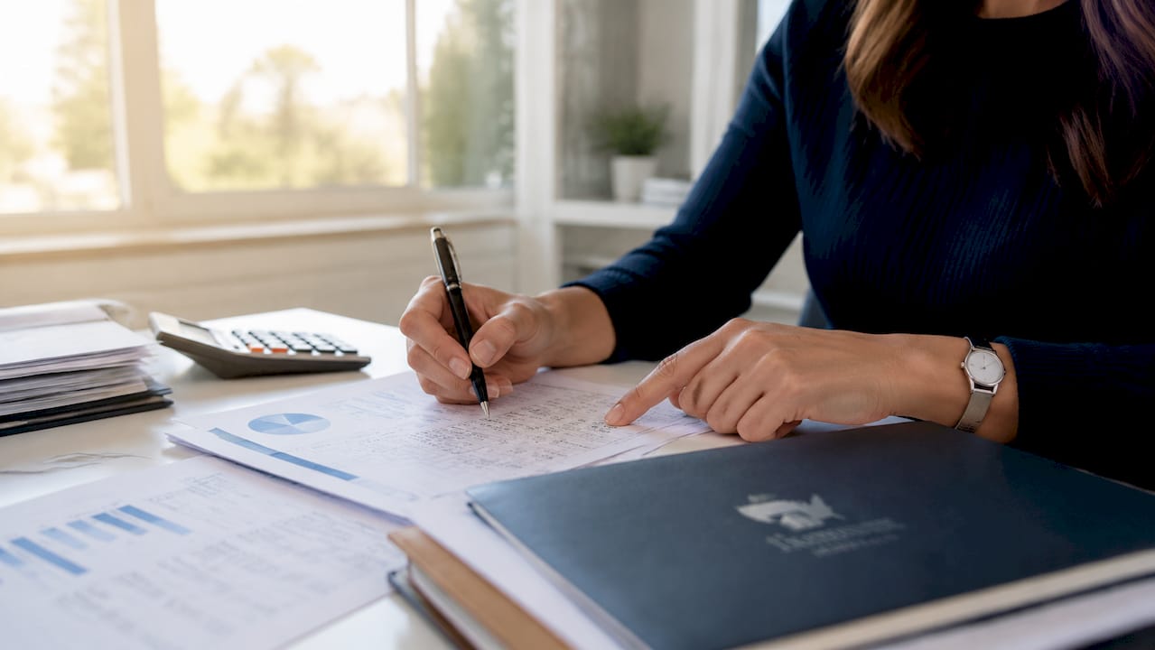 Accountant preparing profit and loss statement documents