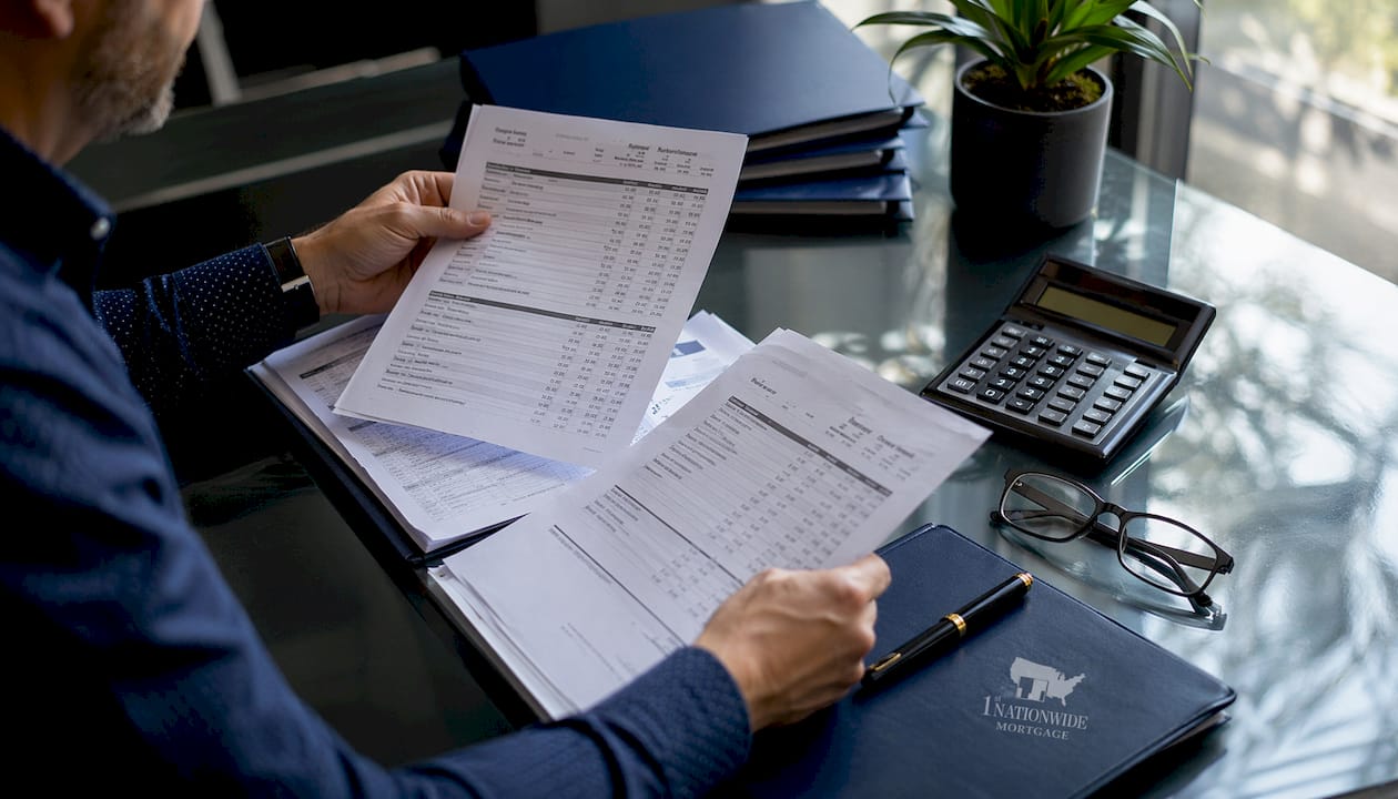 Hands reviewing tax returns and financial statements