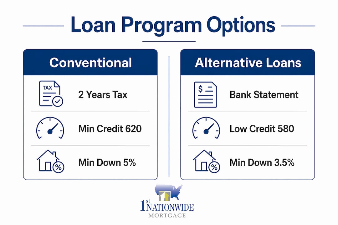 Infographic comparing self-employed loan types