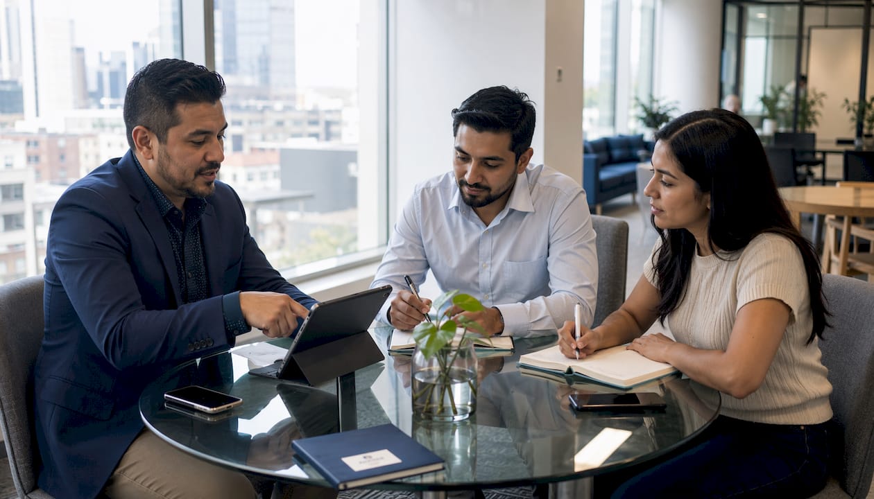 Loan officer discussing prequalification with couple