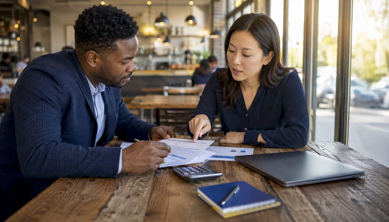 Two professionals discussing mortgage alternatives