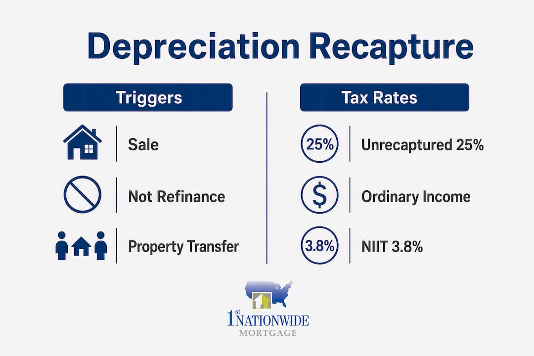 Infographic showing triggers and tax rates for depreciation recapture