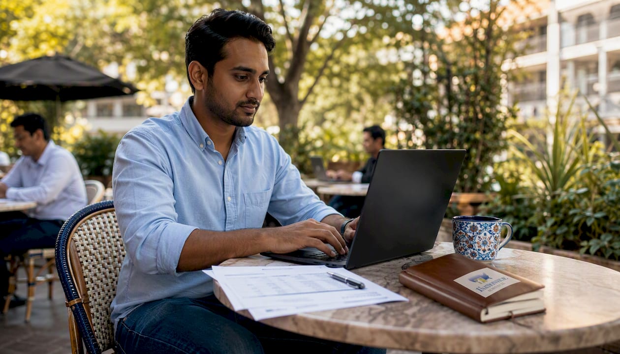 Man working on bank statement loan documents