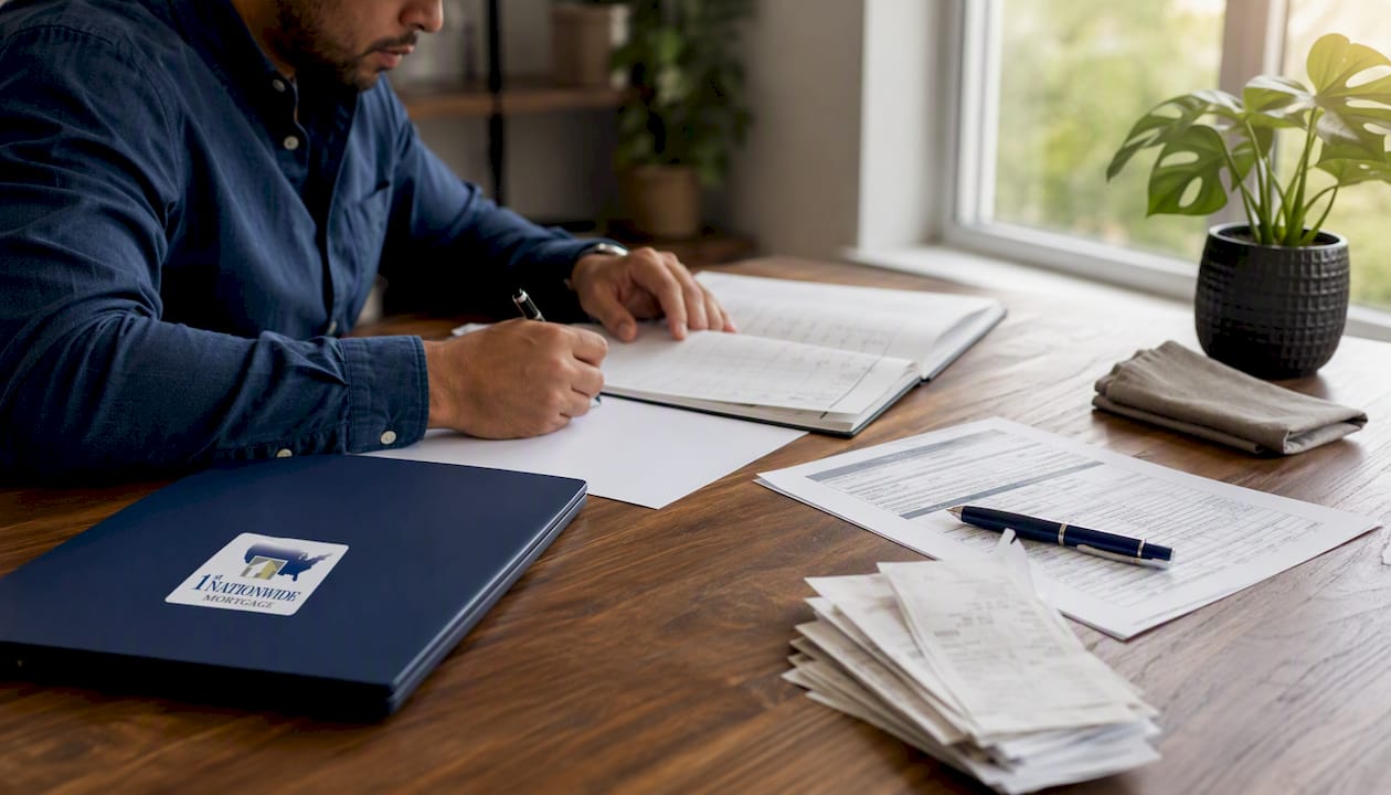 Overhead view of deductions documents and notes