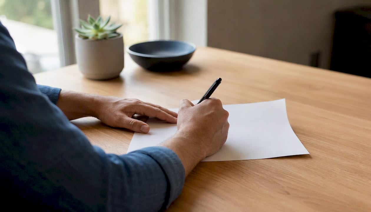 Hands writing deposit explanation letter