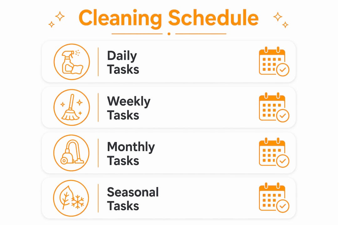 Infographic illustrating home cleaning schedule stages