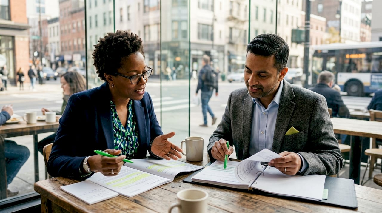 Property risk management explained for UK owners 3 Insurance brokers discussing property risk strategies