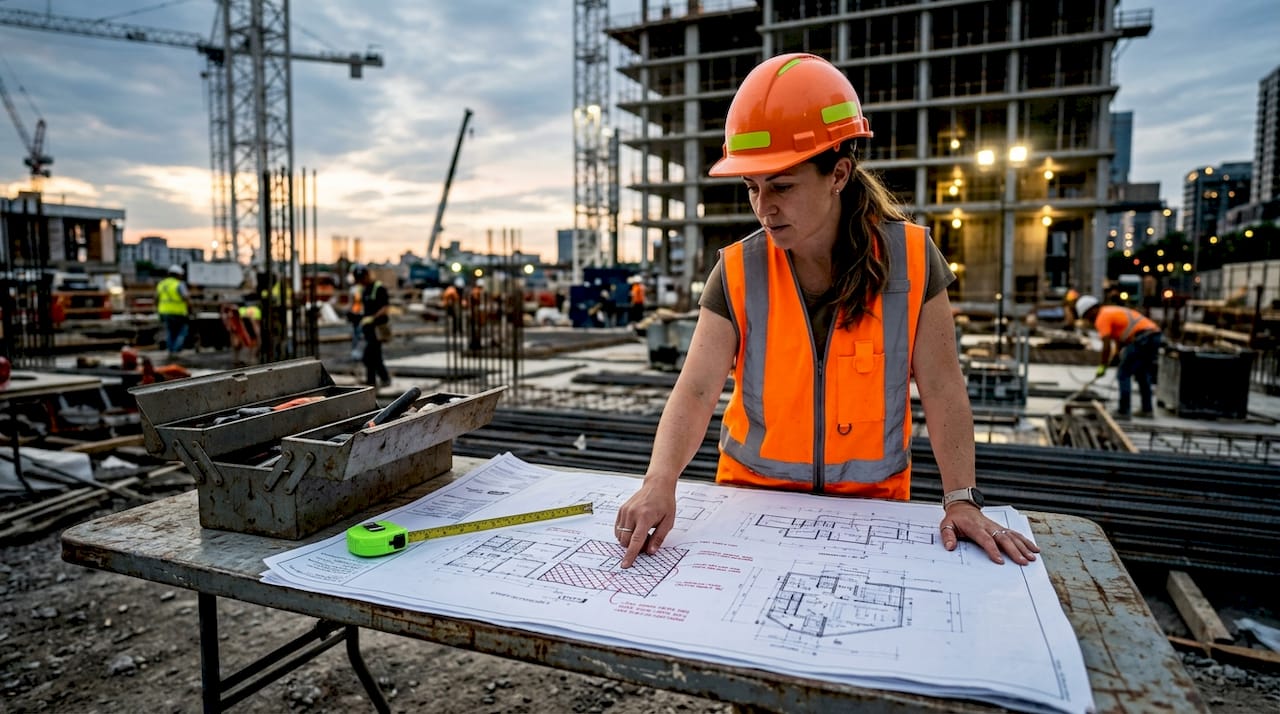 Insuring flats under construction: the complete UK guide 1 Supervisor reviewing site safety plans outdoors