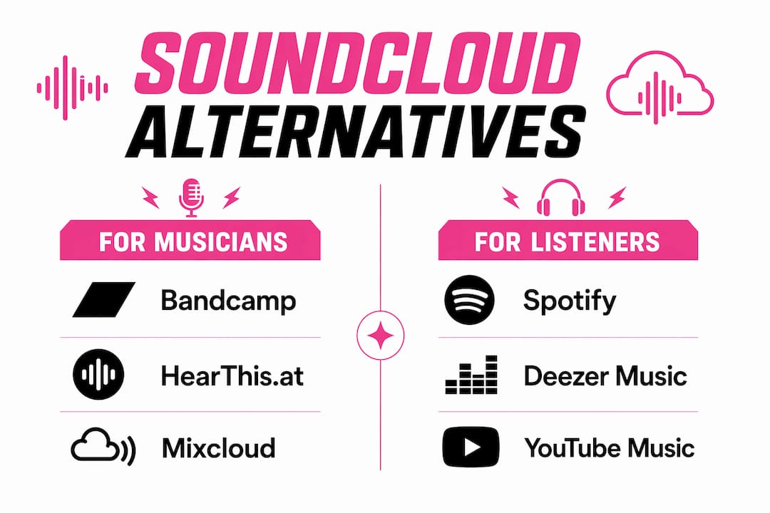Infographic comparing SoundCloud alternatives for musicians and listeners