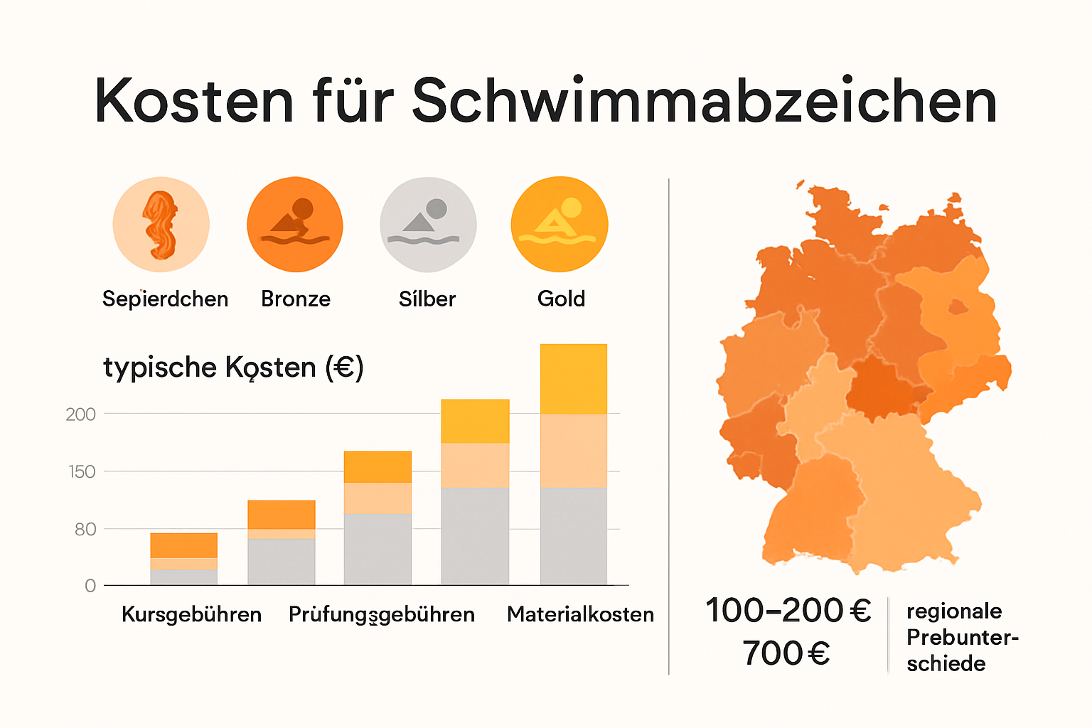 Infographic comparing Schwimmabzeichen prices and extra costs