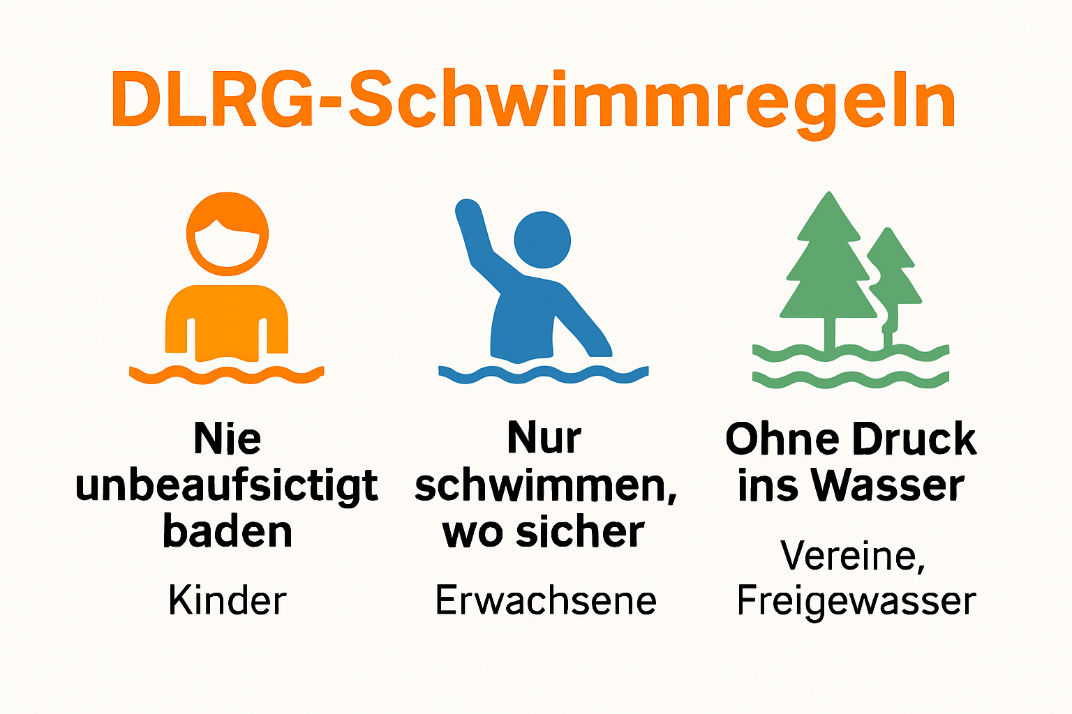Infografik mit DLRG Schwimmregeln für verschiedene Altersgruppen