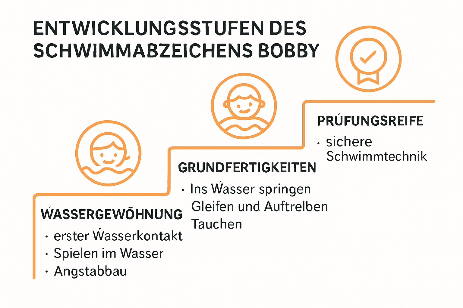 Infografik mit Lernstufen Bobby Schwimmabzeichen