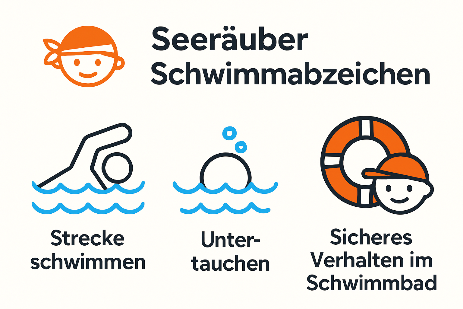 Infografik zu Seeräuber Schwimmabzeichen Anforderungen und Ablauf