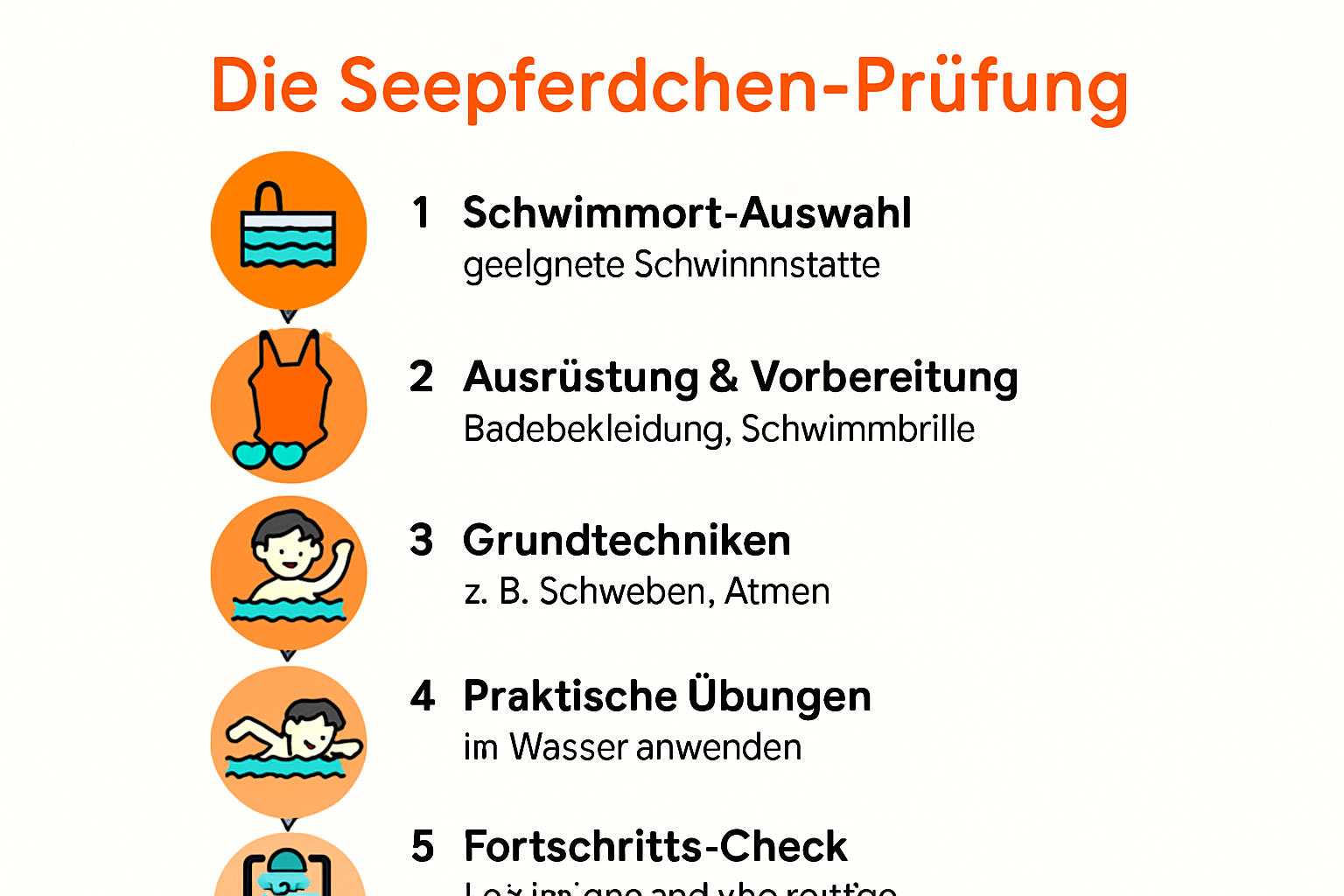 Seepferdchen badge steps infographic with icons