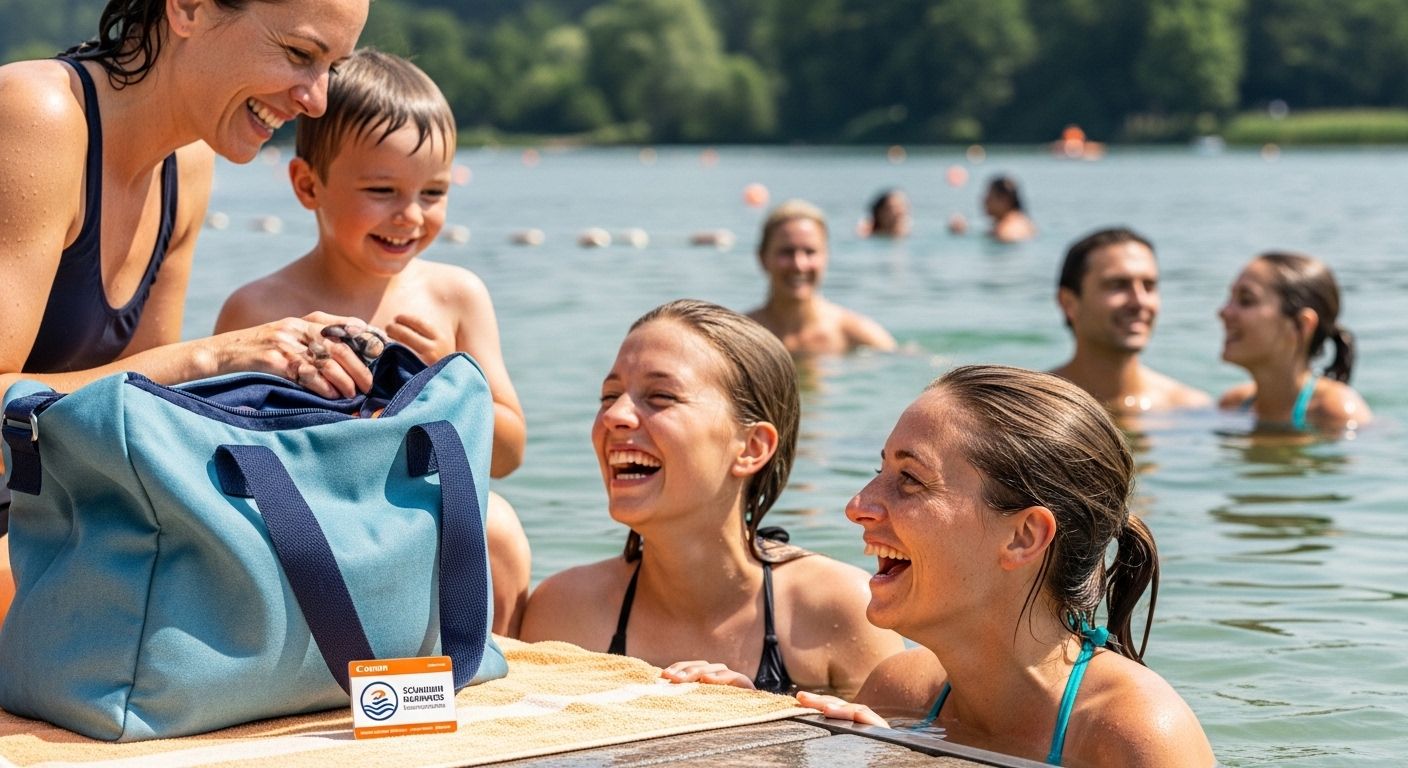 familie schwimmen badge sicherheit